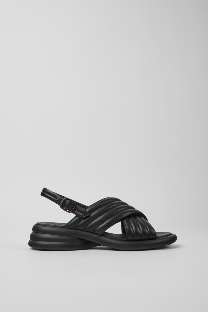 Image of Side view of Spiro Black leather sandals for women