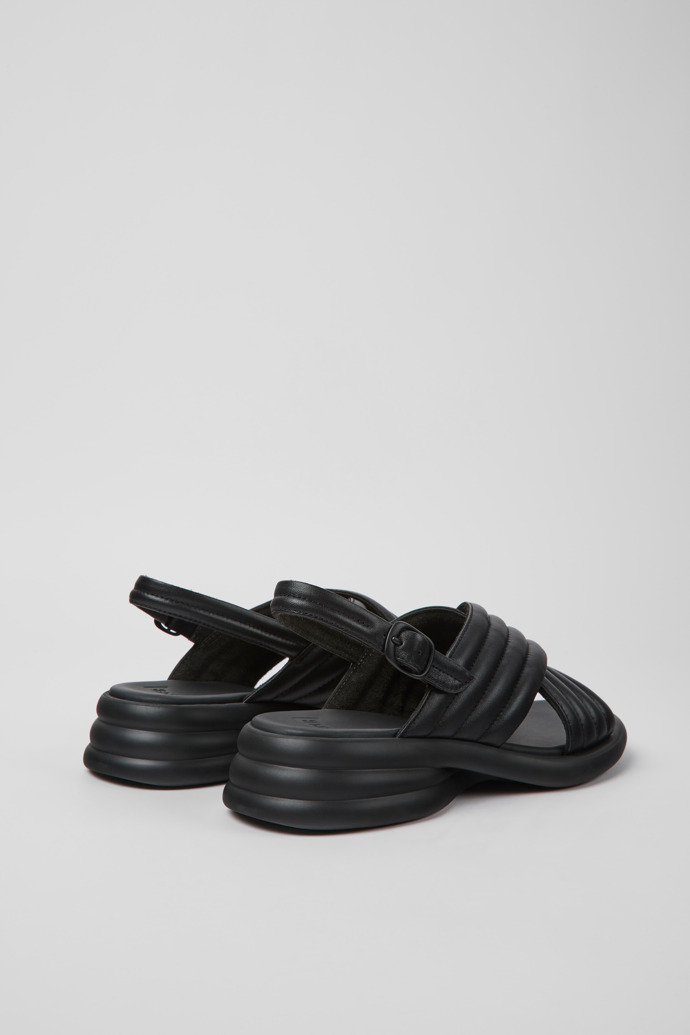 Back view of Spiro Black leather sandals for women