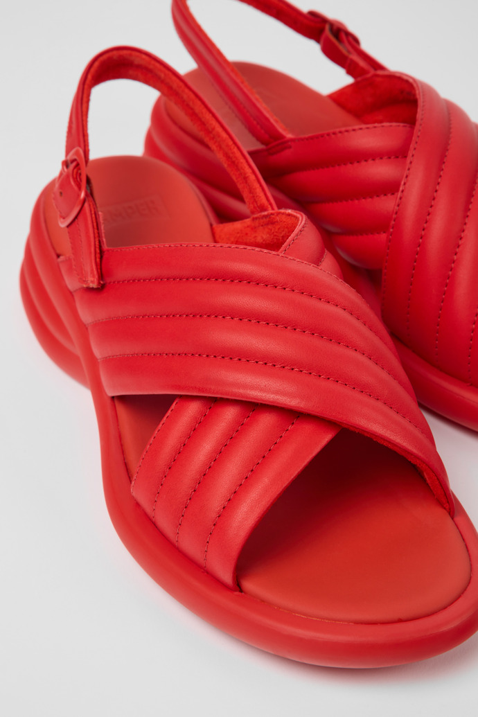 Close-up view of Spiro Red leather sandals for women