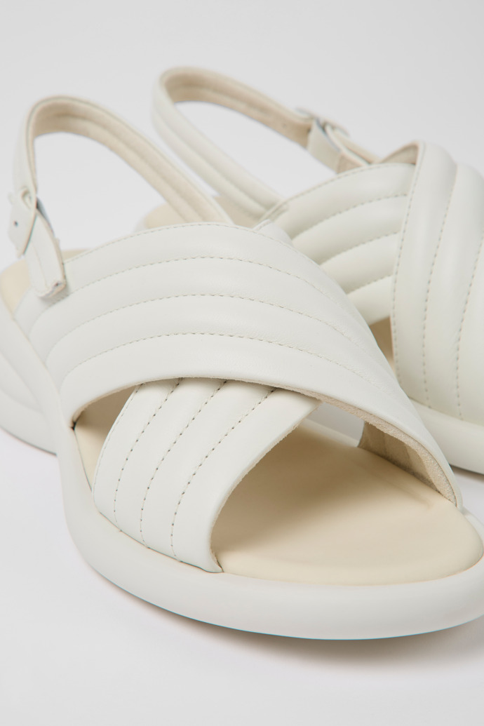 Close-up view of Spiro White leather sandals for women