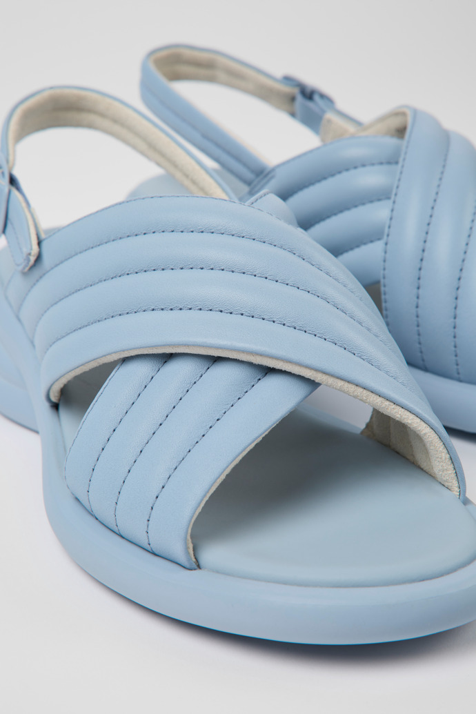 Close-up view of Spiro Blue leather sandals for women