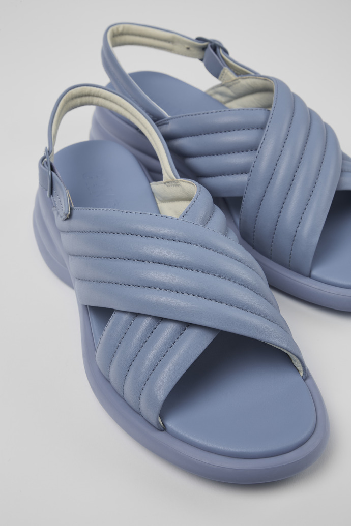 Close-up view of Spiro Blue Leather Cross-strap Sandal for Women