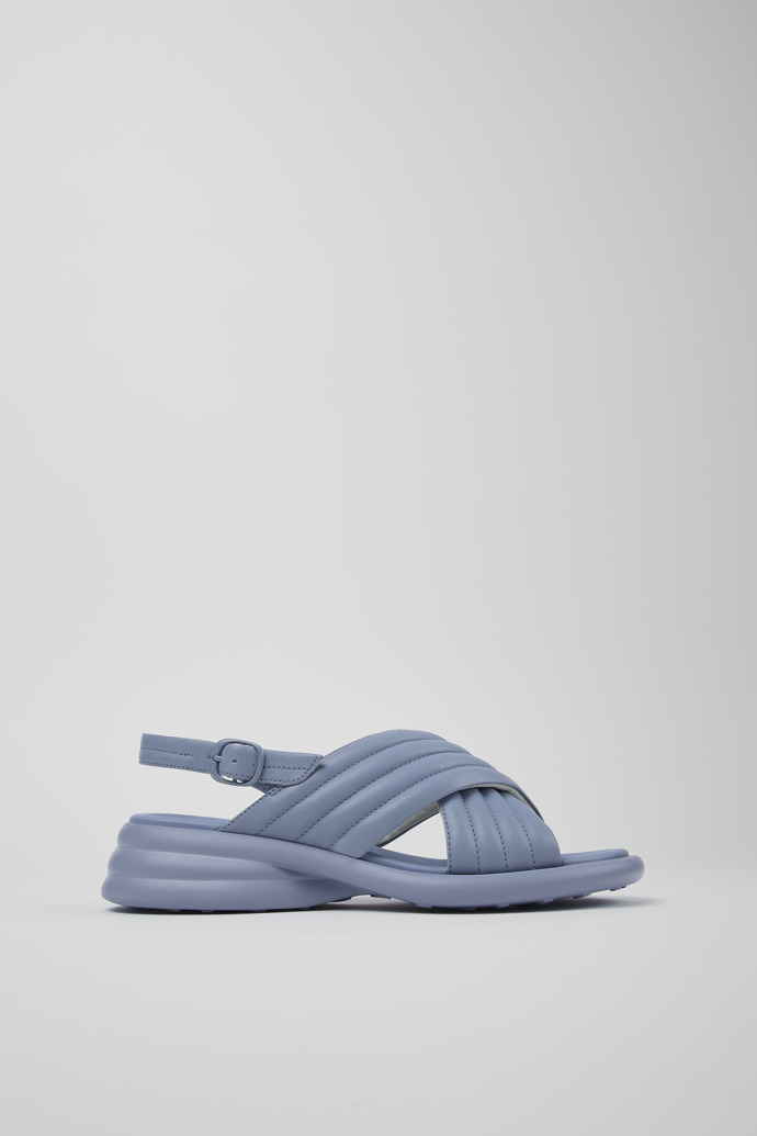 Image of Side view of Spiro Blue Leather Cross-strap Sandal for Women