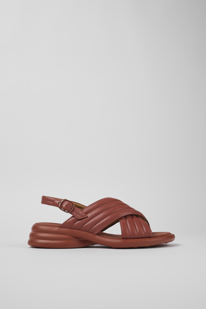 Image of Side view of Spiro Red Leather Cross-strap Sandal for Women