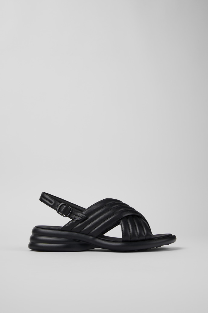 Image of Side view of Spiro Black Leather Cross-strap Sandal for Women