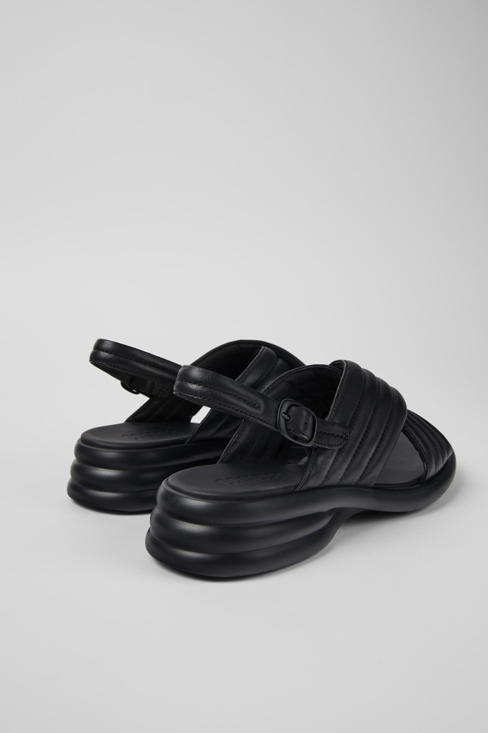 Back view of Spiro Black Leather Cross-strap Sandal for Women