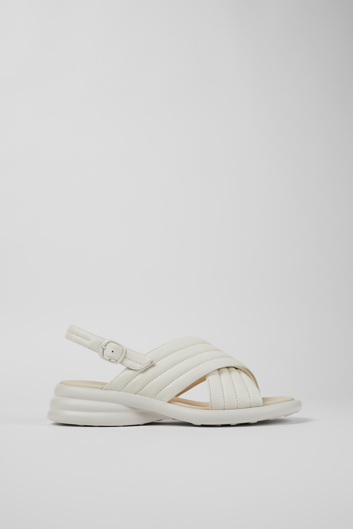 Image of Side view of Spiro White Leather Cross-strap Sandal for Women