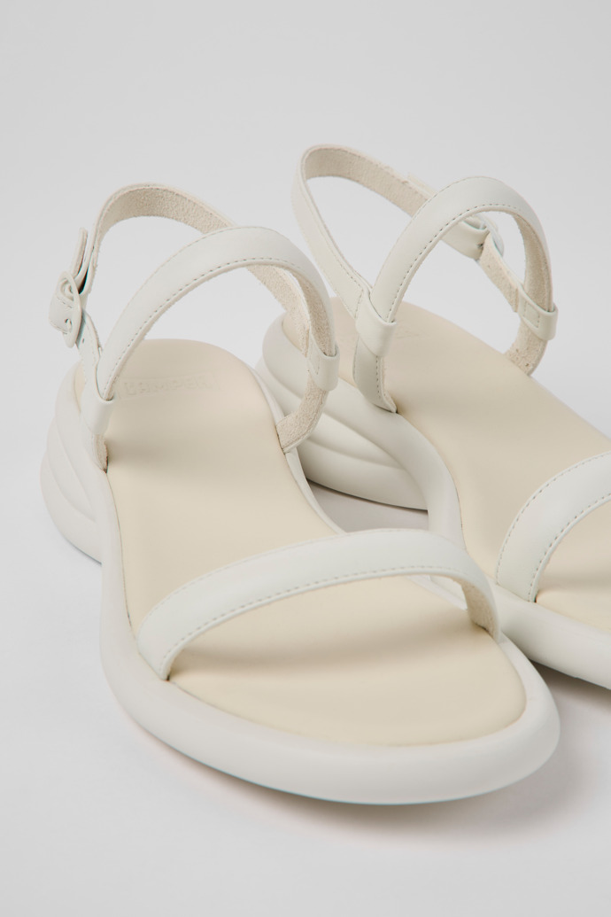 Close-up view of Spiro White leather sandals for women