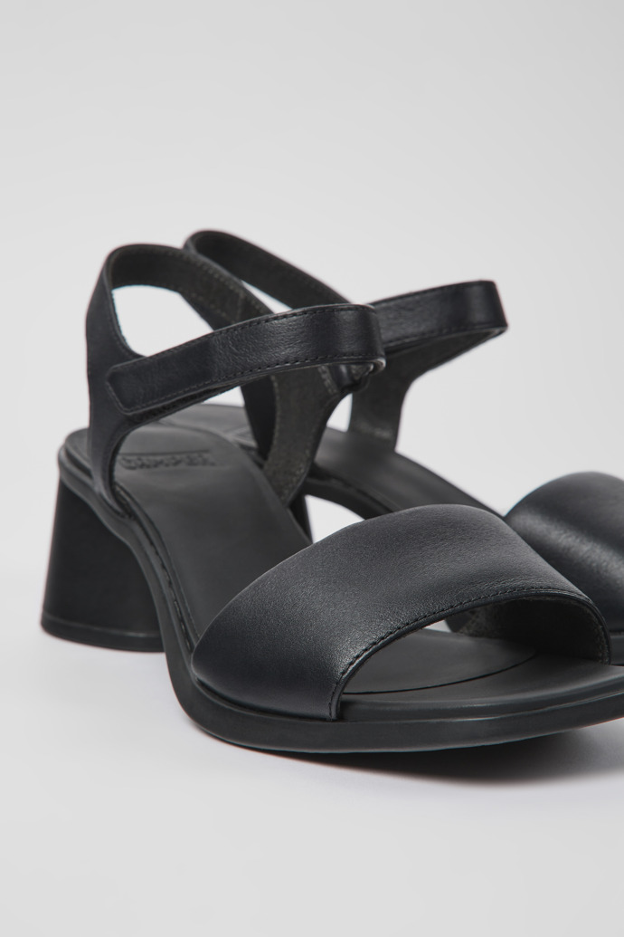 Close-up view of Kiara Black leather sandals for women