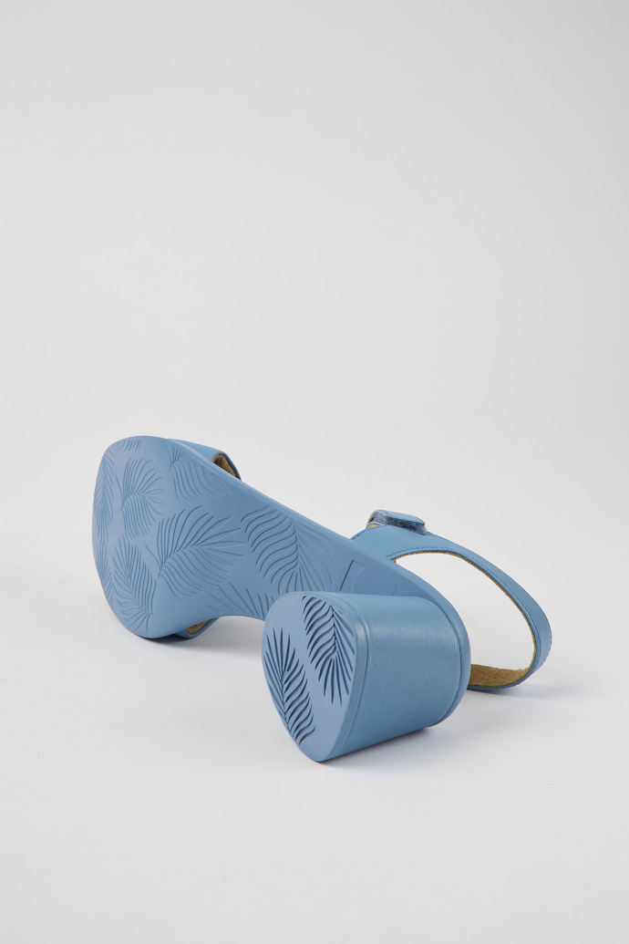 The soles of Kiara Blue leather sandals for women