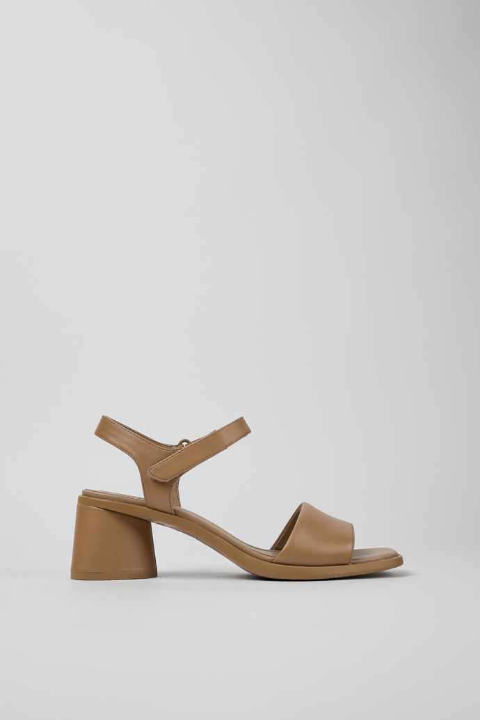 Side view of Kiara Brown Leather Heeled Sandal for Women