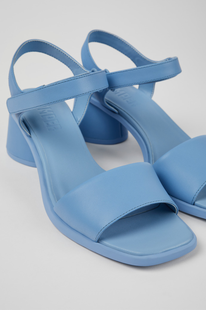 Close-up view of Kiara Blue Leather Heeled Sandal for Women