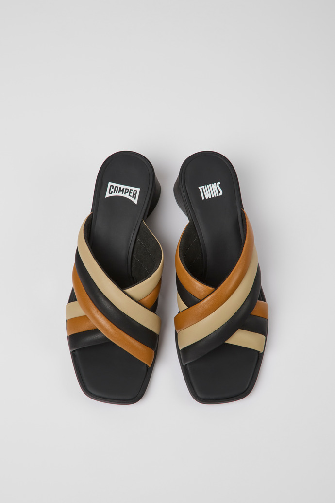 Image of Overhead view of Twins Multicolored leather sandals for women