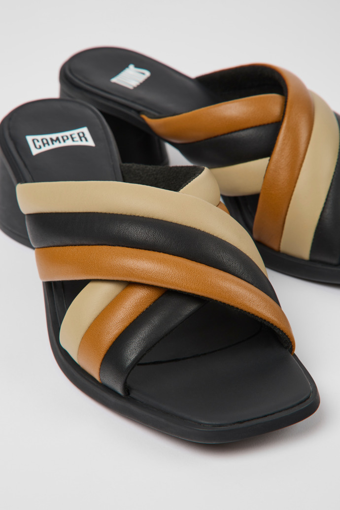 Close-up view of Twins Multicolored leather sandals for women