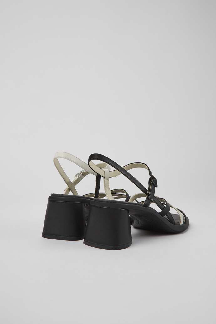 Back view of Twins Black and white leather sandals for women