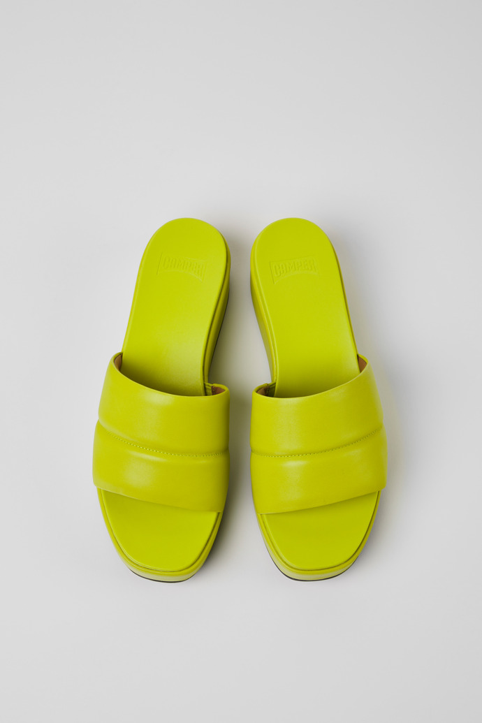 Overhead view of Misia Green leather sandals for women