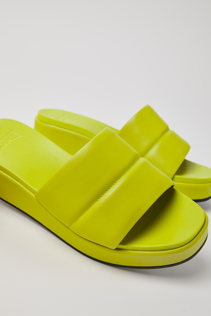 Close-up view of Misia Green leather sandals for women