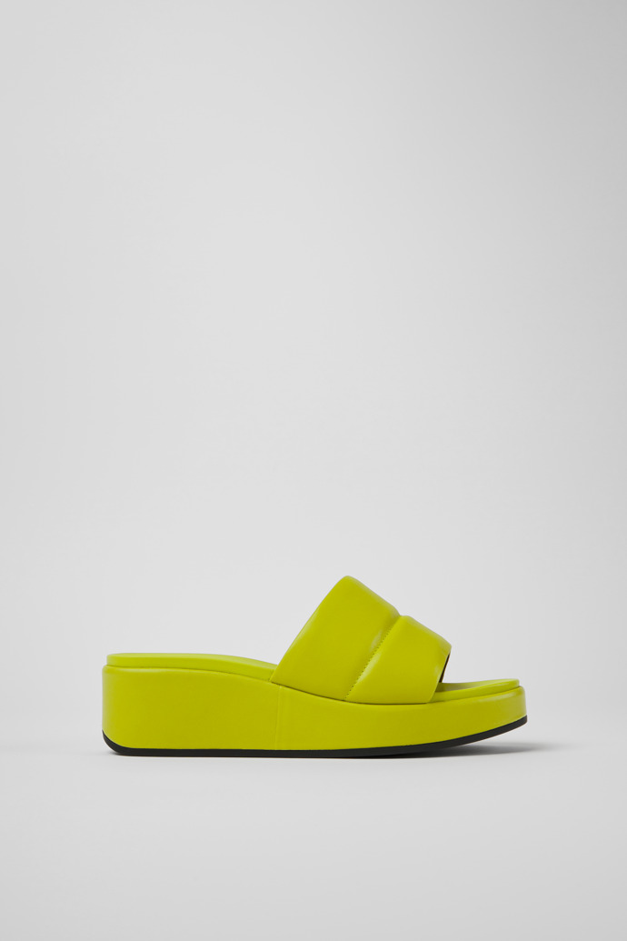 Image of Side view of Misia Green leather sandals for women