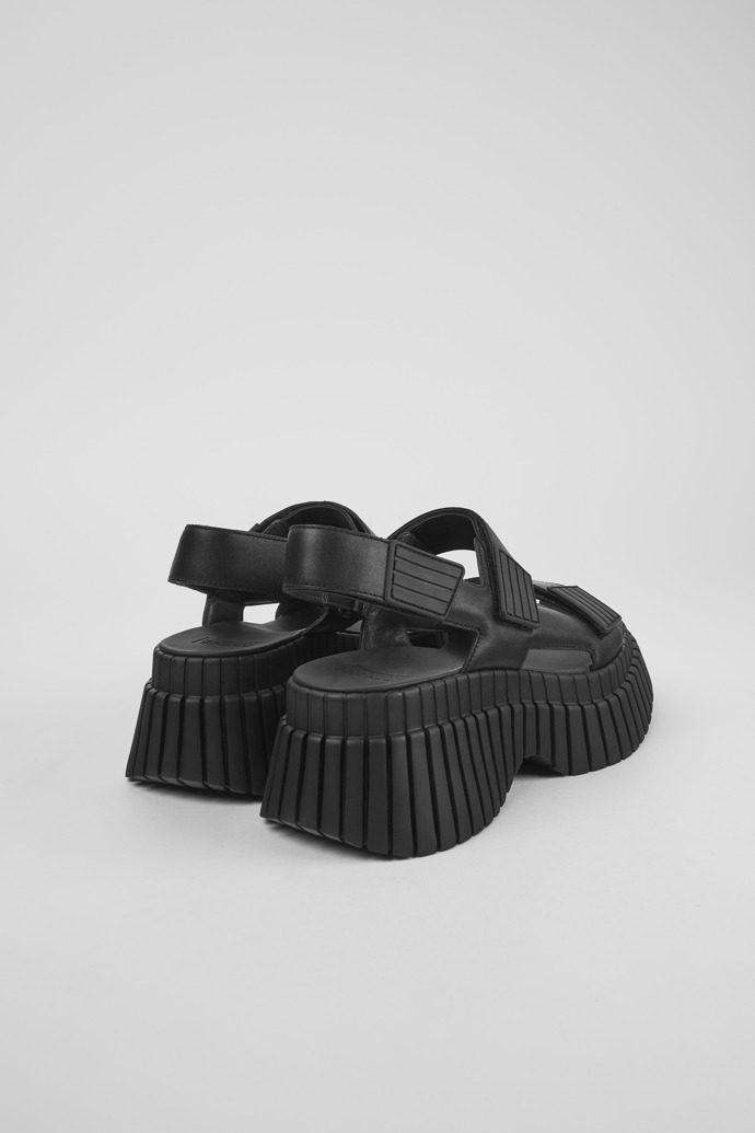 Back view of BCN Black leather sandals for women