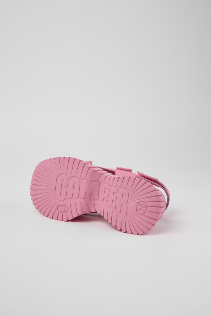 The soles of BCN Pink leather sandals for women