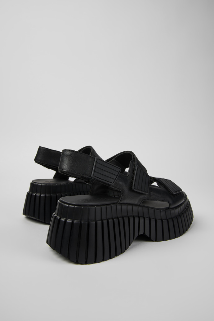Back view of BCN Black Leather 2-Strap Sandal for Women