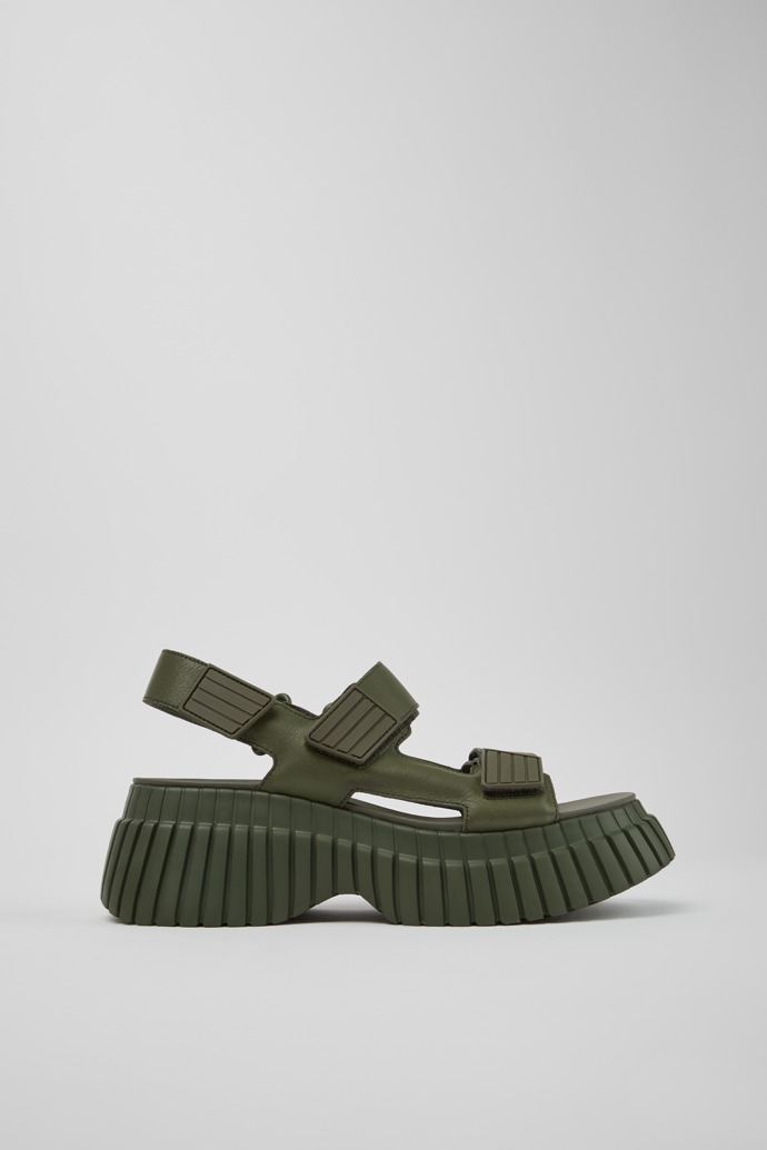 Side view of BCN Green Leather Sandals for Women.