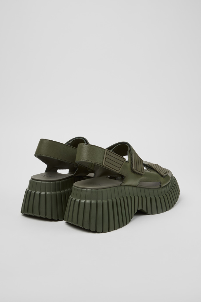 Back view of BCN Green Leather Sandals for Women.