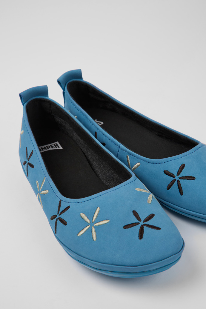 Close-up view of Twins Blue nubuck ballerinas for women