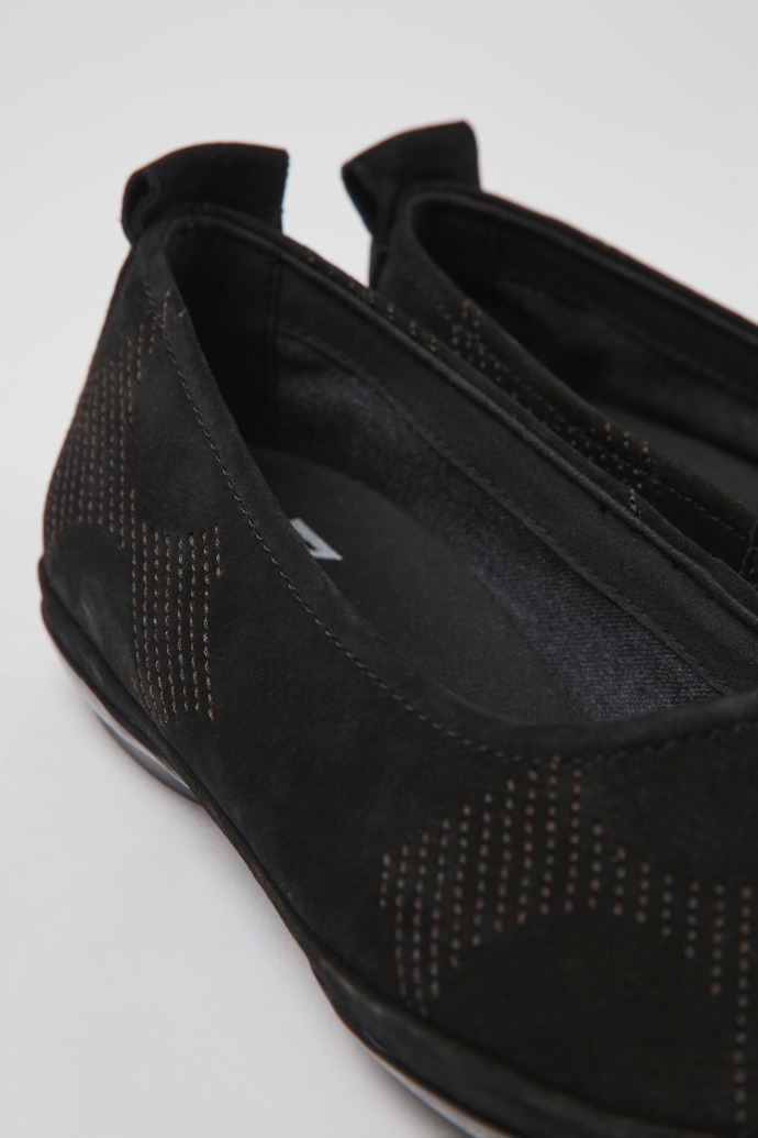 Close-up view of Twins Black nubuck ballerinas for women