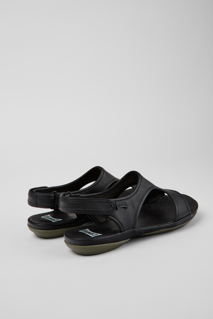 Back view of Right Black leather sandals for women