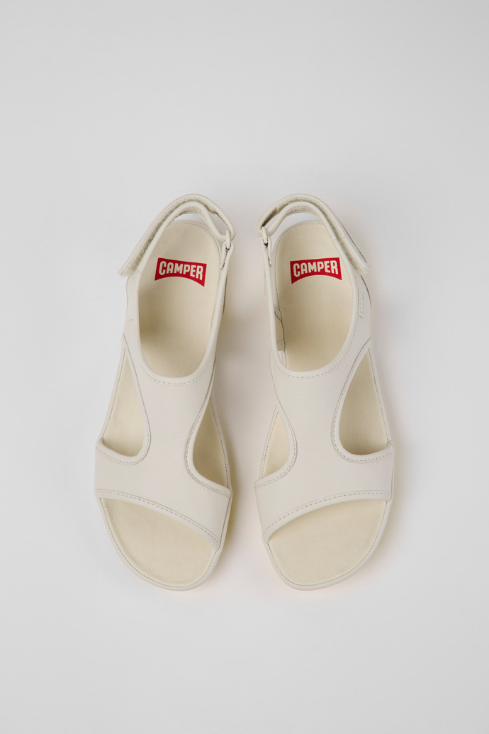 Overhead view of Right White leather sandals for women