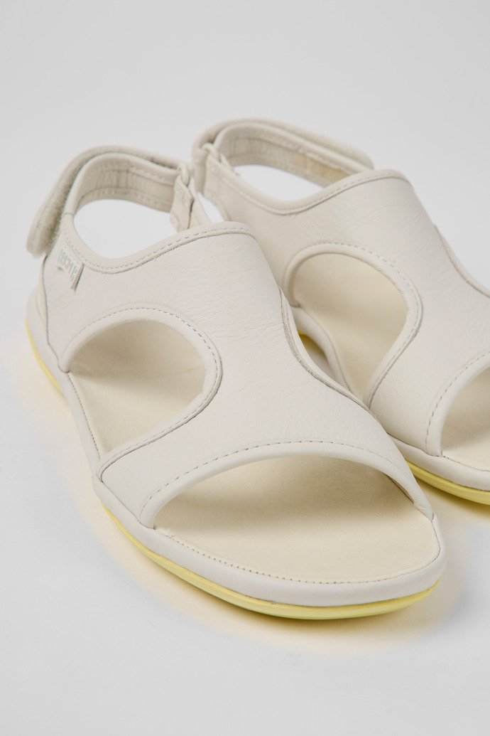 Close-up view of Right White leather sandals for women