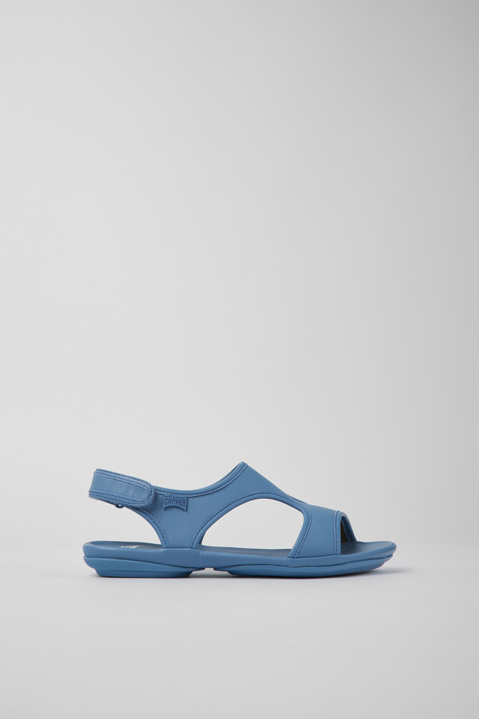 Side view of Right Blue leather sandals for women