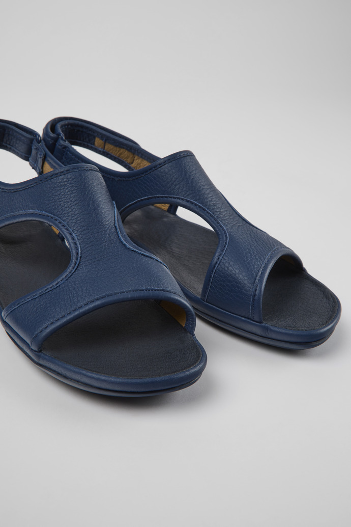 Close-up view of Right Dark blue leather sandals for women