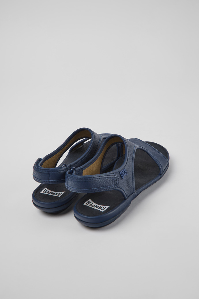 Back view of Right Dark blue leather sandals for women
