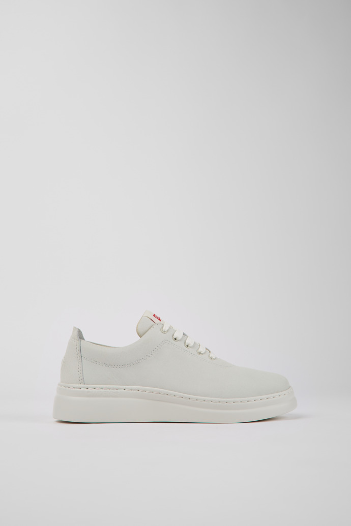Side view of Runner Up White non-dyed leather sneakers for women