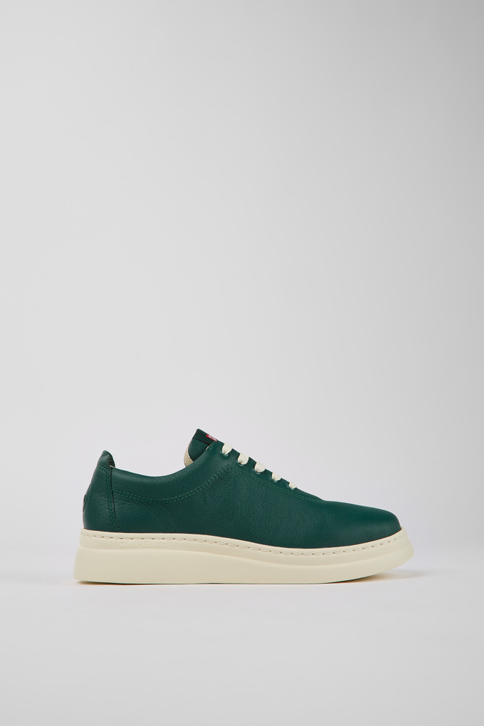 Image of Side view of Runner Up Green leather sneakers for women