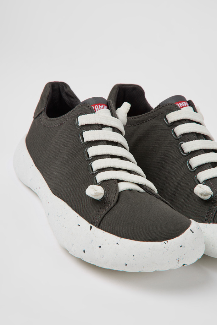 Close-up view of Peu Stadium Gray textile sneakers for women
