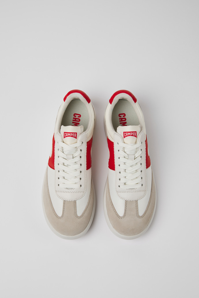 Overhead view of Pelotas XLite White and red leather and textile sneakers for women