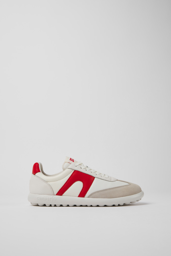 Image of Side view of Pelotas XLite White and red leather and textile sneakers for women