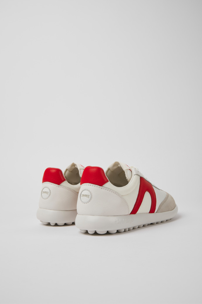 Back view of Pelotas XLite White and red leather and textile sneakers for women