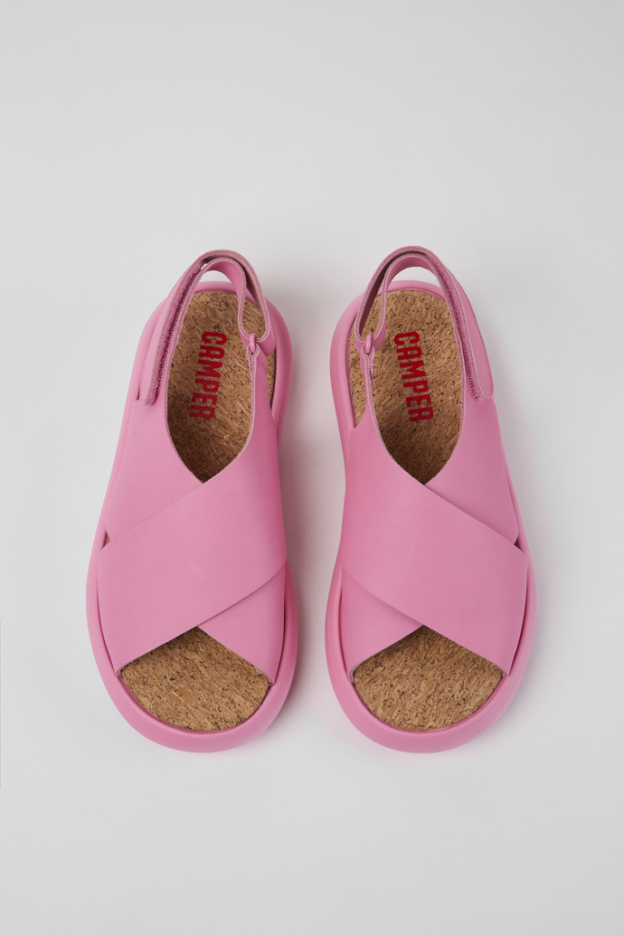 Overhead view of Pelotas Flota Pink leather sandals for women