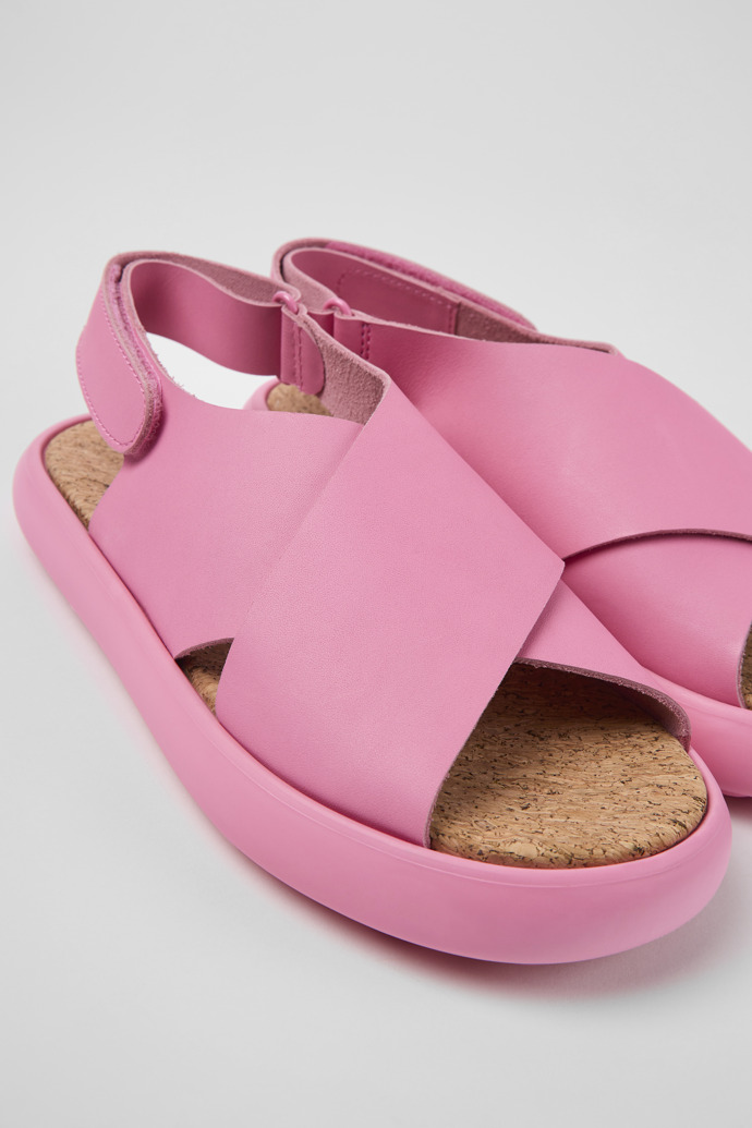 Close-up view of Pelotas Flota Pink leather sandals for women
