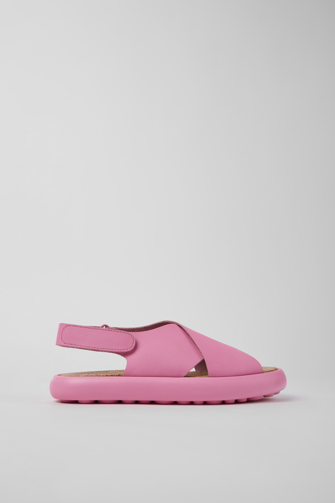 Image of Side view of Pelotas Flota Pink leather sandals for women