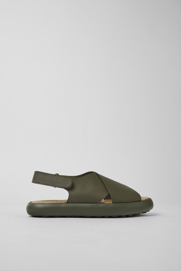 Side view of Pelotas Flota Green leather sandals for women