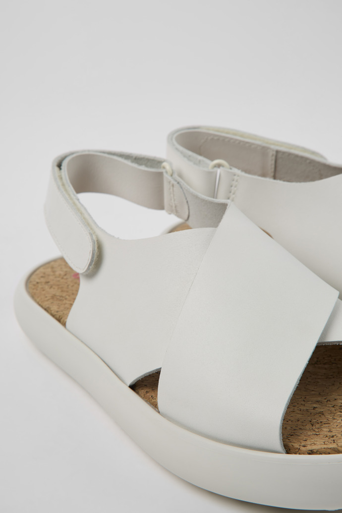 Close-up view of Pelotas Flota White leather sandals for women
