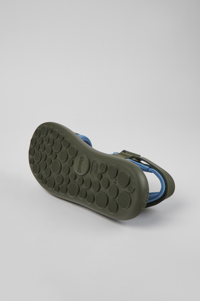 The soles of Pelotas Flota Green and blue leather and textile sandals for women