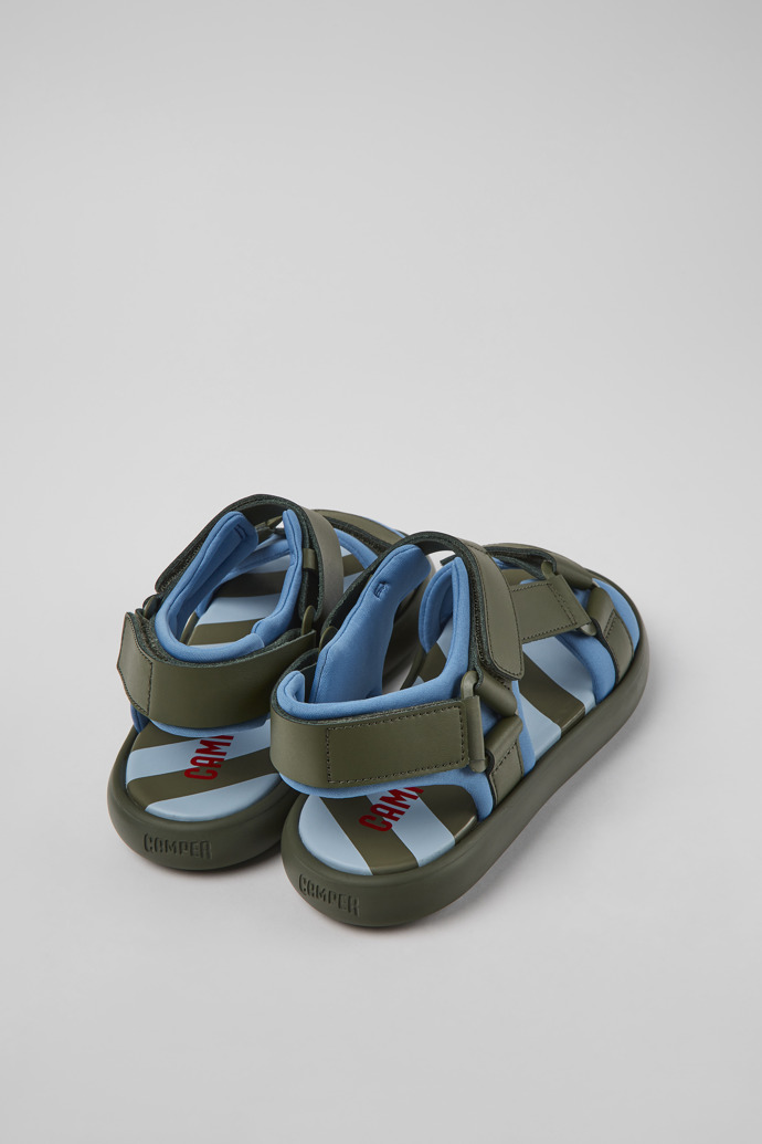 Back view of Pelotas Flota Green and blue leather and textile sandals for women