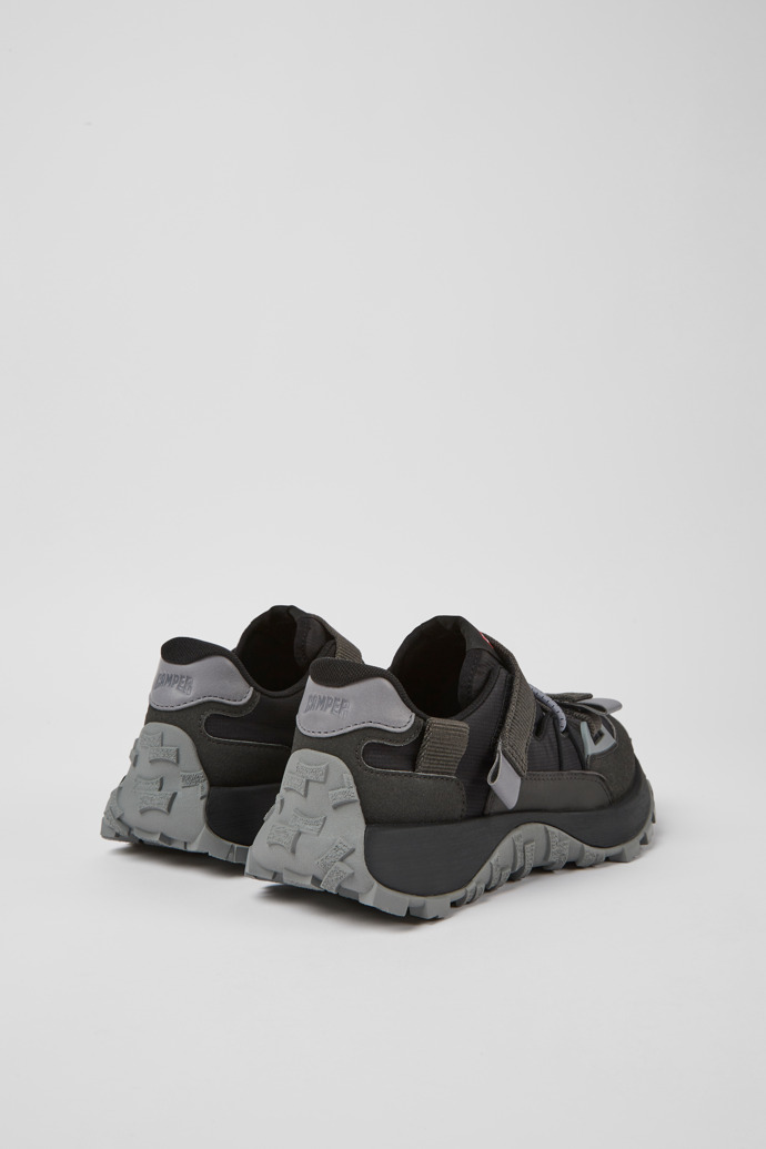 Back view of Drift Trail Black and gray textile and nubuck sneakers for women