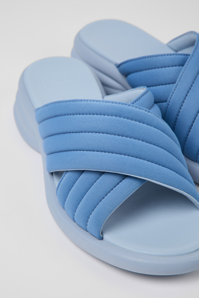 Close-up view of Spiro Blue textile sandals for women
